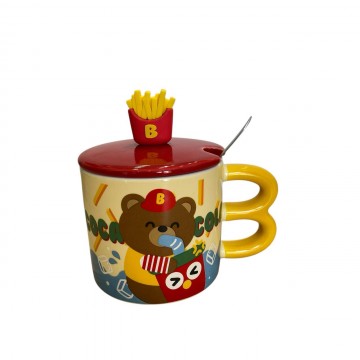 CHOPE CERAMIQUE AVEC COUVERCLE A MOTIF FRITES -400ML- ≡ MINIMALL