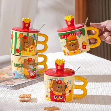 CHOPE CERAMIQUE AVEC COUVERCLE A MOTIF FRITES -400ML- ≡ MINIMALL