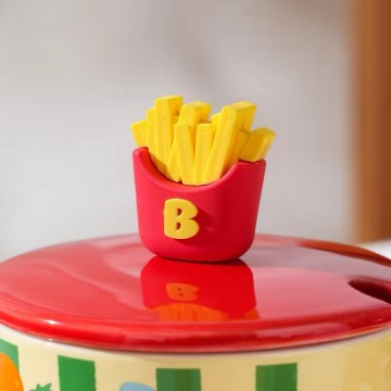 CHOPE CERAMIQUE AVEC COUVERCLE A MOTIF FRITES -400ML- ≡ MINIMALL