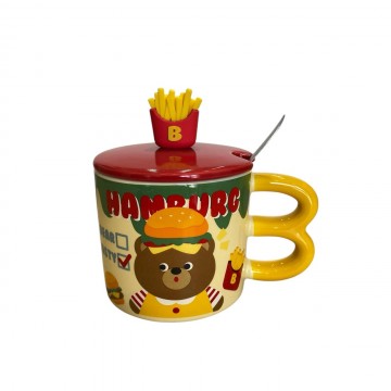 CHOPE CERAMIQUE AVEC COUVERCLE A MOTIF FRITES -400ML- ≡ MINIMALL