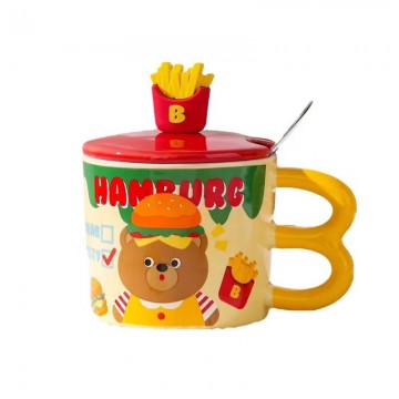 CHOPE CERAMIQUE AVEC COUVERCLE A MOTIF FRITES -400ML- ≡ MINIMALL