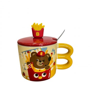 CHOPE CERAMIQUE AVEC COUVERCLE A MOTIF FRITES -400ML- ≡ MINIMALL