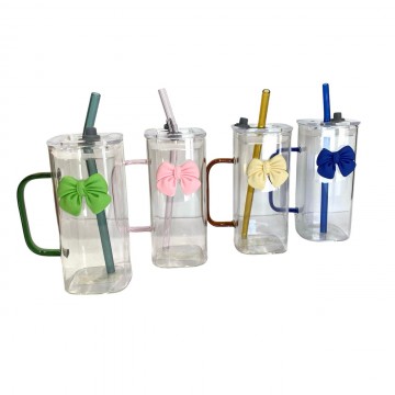 CHOPE - MUG EN VERRE AVEC COUVERCLE  ET PAILLE -400ML-