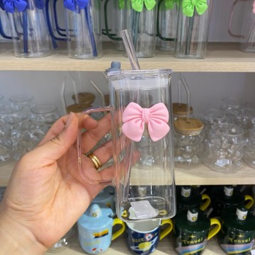 CHOPE - MUG EN VERRE AVEC COUVERCLE  ET PAILLE -400ML- ≡ MINIMALL