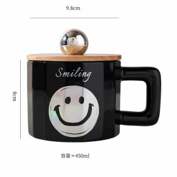 CHOPE CERAMIQUE AVEC COUVERCLE EN BOIS A MOTIF SMILE -450ML-  ≡ MINIMALL
