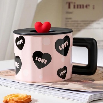 CHOPE - MUG EN VERRE AVEC COUVERCLE EN SILICONE A MOTIF LOVE -450ML- ≡ MINIMALL