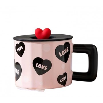 CHOPE - MUG EN VERRE AVEC COUVERCLE EN SILICONE A MOTIF LOVE -450ML- ≡ MINIMALL