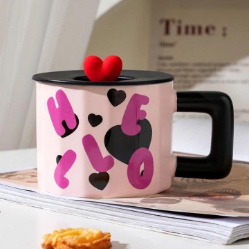 CHOPE - MUG EN VERRE AVEC COUVERCLE EN SILICONE A MOTIF LOVE -450ML- ≡ MINIMALL