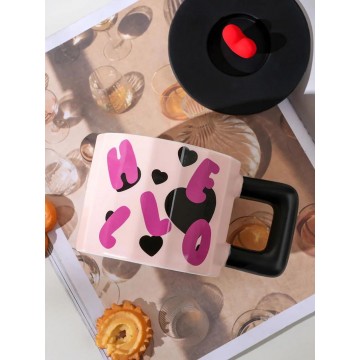 CHOPE - MUG EN VERRE AVEC COUVERCLE EN SILICONE A MOTIF LOVE -450ML- ≡ MINIMALL
