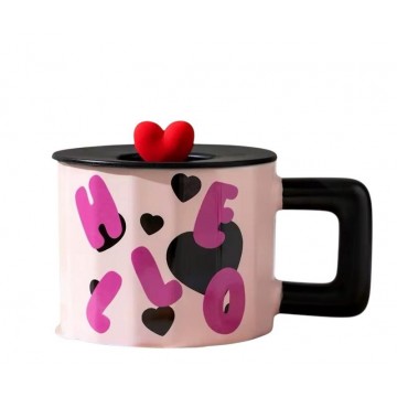 CHOPE - MUG EN VERRE AVEC COUVERCLE EN SILICONE A MOTIF LOVE -450ML- ≡ MINIMALL