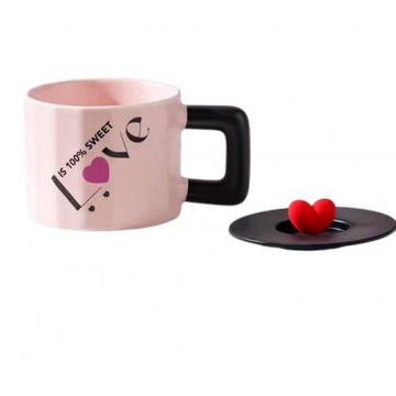 CHOPE - MUG EN VERRE AVEC COUVERCLE EN SILICONE A MOTIF LOVE -450ML- ≡ MINIMALL
