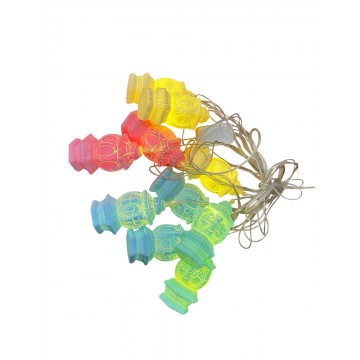 GUIRLANDE LUMINEUSE LED EN PLASTIQUE POUR DECORATION DE RAMADAN ET DE L'AID -3M- 10 LAMPES-LANTERNES COLOREES ≡ MINIMALL