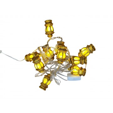 GUIRLANDE LUMINEUSE LED EN PLASTIQUE POUR DECORATION DE RAMADAN ET DE L'AID -3M- 10 LAMPES- LANTERNES JAUNES ≡ MINIMALL