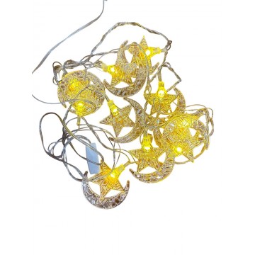 GUIRLANDE LUMINEUSE LED EN PLASTIQUE POUR DECORATION DE RAMADAN ET DE L'AID -3M- 10 LAMPES- CROISSANTS AVEC ETOILES ≡ MINIMALL