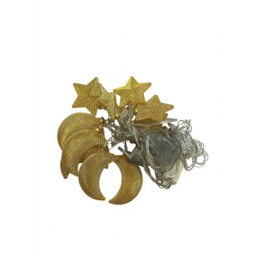 GUIRLANDE LUMINEUSE LED EN PLASTIQUE POUR DECORATION DE RAMADAN ET DE L'AID -3M- 12 LAMPES- 6 ETOILES ET 6 CROISSANTS ≡ MINIMALL