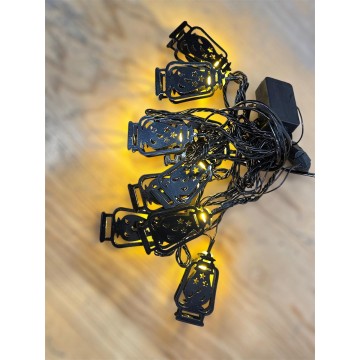 GUIRLANDE LUMINEUSE LED EN METAL POUR DECORATION DE RAMADAN ET DE L'AID -3M- 10 LAMPES- LANTERNES NOIRES  ≡ MINIMALL