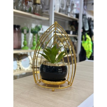 PLANTE DECORATIVE EN CERAMIQUE ET EN METAL DORE 22CM ≡ MINIMALL