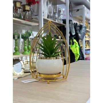 PLANTE DECORATIVE EN CERAMIQUE ET EN METAL DORE 22CM ≡ MINIMALL
