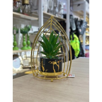 PLANTE DECORATIVE EN CERAMIQUE ET EN METAL DORE 22CM ≡ MINIMALL