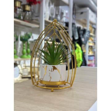 PLANTE DECORATIVE EN CERAMIQUE ET EN METAL DORE 22CM ≡ MINIMALL
