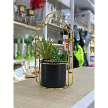 PLANTE DECORATIVE EN CERAMIQUE ET EN METAL DORE 25CM ≡ MINIMALL