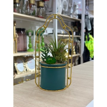 PLANTE DECORATIVE EN CERAMIQUE ET EN METAL DORE 25CM ≡ MINIMALL