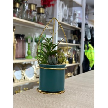 PLANTE DECORATIVE EN CERAMIQUE ET EN METAL DORE 26CM ≡ MINIMALL