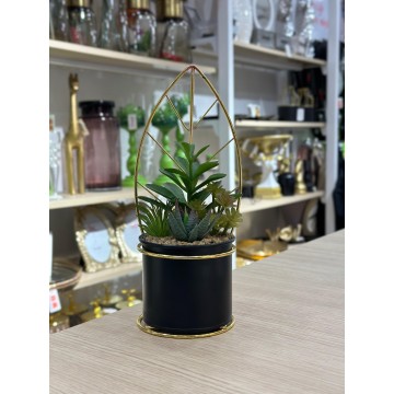 PLANTE DECORATIVE EN CERAMIQUE ET EN METAL DORE 26CM ≡ MINIMALL