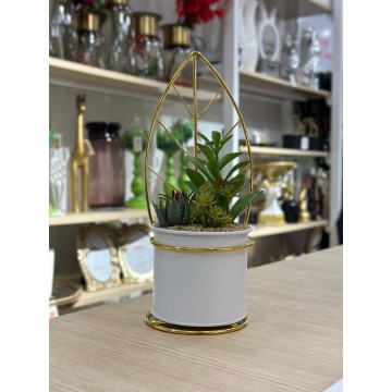 PLANTE DECORATIVE EN CERAMIQUE ET EN METAL DORE 26CM ≡ MINIMALL