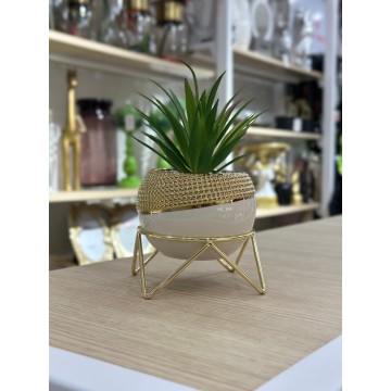 PLANTE DECORATIVE EN CERAMIQUE ET EN DORE 19CM ≡ MINIMALL