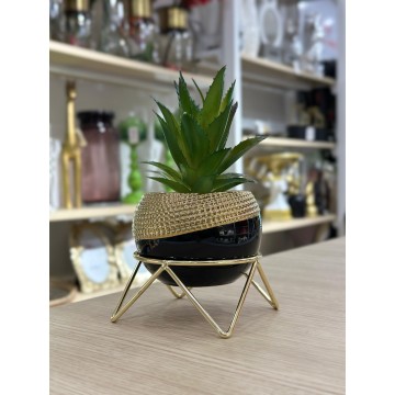 PLANTE DECORATIVE EN CERAMIQUE ET EN DORE 19CM ≡ MINIMALL
