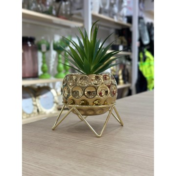 PLANTE DECORATIVE DOREE EN CERAMIQUE ET EN METAL 19CM  ≡ MINIMALL