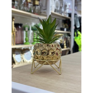PLANTE DECORATIVE DOREE EN CERAMIQUE ET EN METAL 19CM ≡ MINIMALL